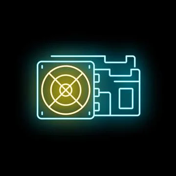 Computer graphics card neon sign illuminating hardware Stock Illustration
