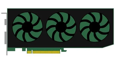Computer graphics card for pc with three fans isolated on white background. Stock Illustration