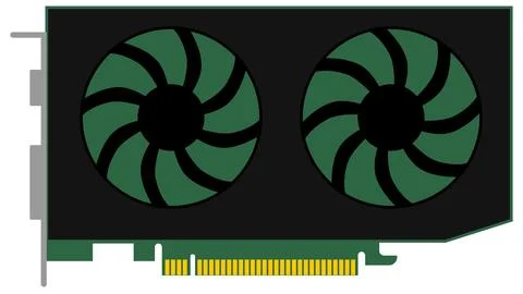 Computer graphics card for pc with two fans isolated on white background. Stock Illustration