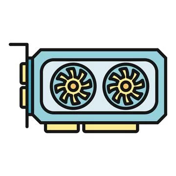 Computer graphics card with two cooling fans icon Stock Illustration