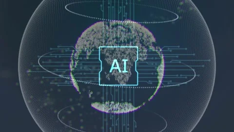 Computer graphics on a dark background is a circuit of an artificial intelligenc Stock Footage 232987874