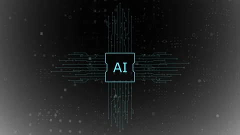 Computer graphics diagram of an artificial intelligence processor on a dark back Stock Footage 232987704