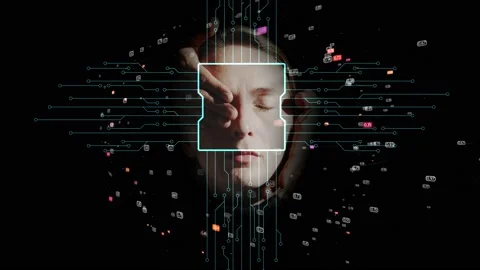 Computer graphics diagram of an artificial intelligence processor with a female Stock Footage 232987716