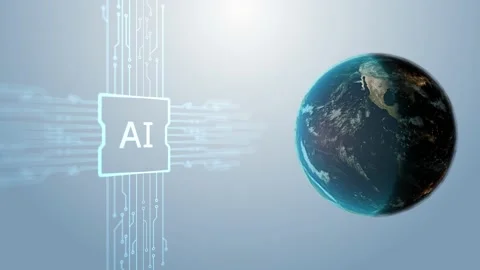 Computer graphics diagram of an artificial intelligence processor on a dark back Stock Footage 232987861