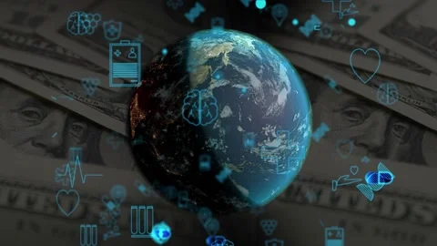 Computer graphics. Global business concept. The globe rotates against the Stock Footage 191143163