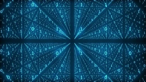 Computer graphics infinite number of zeros and ones moving on a black background Stock Footage 236103906