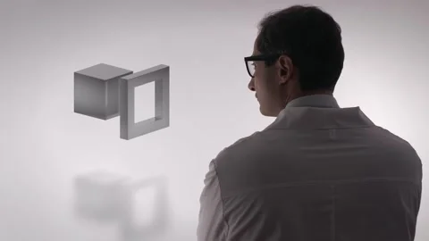 Computer graphics. A male scientist in glasses and a white coat against a white Stock Footage 246029792