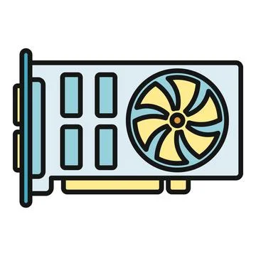 Computer graphics processing unit with cooling fan icon Stock Illustration