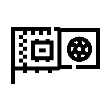 Computer graphics processing unit hardware icon and fan Illustrazione stock