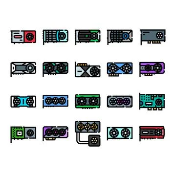 Computer graphics processing units hardware components collection Stock Illustration