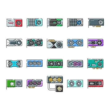Computer graphics processing units icons collection Stockillustratie