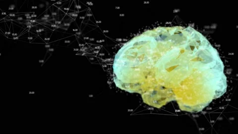 Computer graphics rotation of a schematic polygonal human brain on a dark backgr Stock Footage 232988376
