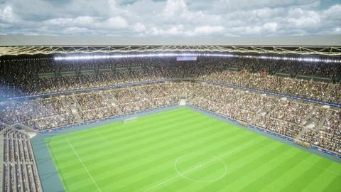Computer graphics simulation of football stadium brightly lit by sun 库存插图