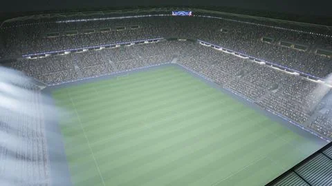 Computer graphics of soccer stadium fans supporting team during misty night 스톡 일러스트