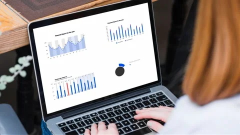 Computer with graphs of financial flows for visual presentation Stock Footage 160901665
