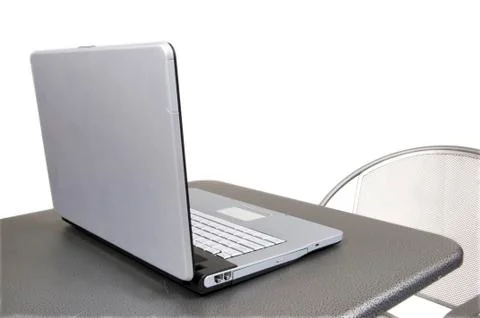 Computer on gray table Stock Photos