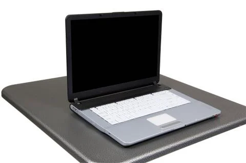 Computer on gray table Stock Photos