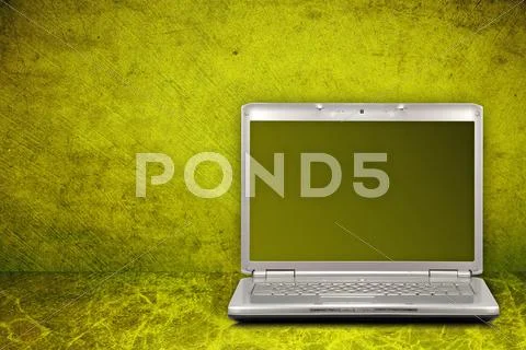 Computer on green and dirty background Stock Photos