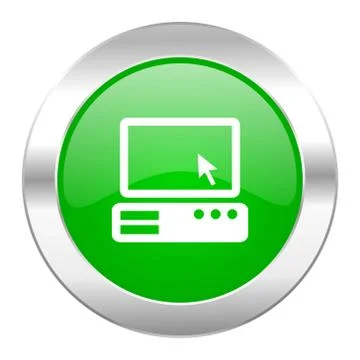 Computer green circle chrome web icon isolated. Stock Illustration