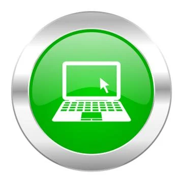 Computer green circle chrome web icon isolated. Stock Illustration