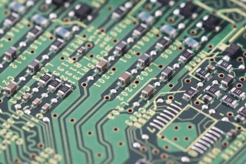 Computer green circuit board macro shot Stock Photos