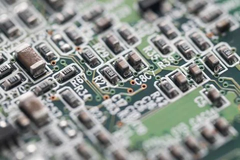 Computer green circuit board macro shot Stock Photos