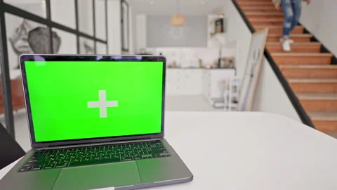 Computer with green screen at home Stock Footage 207473425