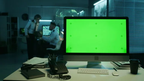Computer with Green Screen at Military Command Center Stock Footage 296153922