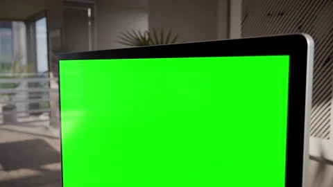 Computer Green Screen In Modern Executive High Office - Perspective View Cl.. Stock Footage 339902768