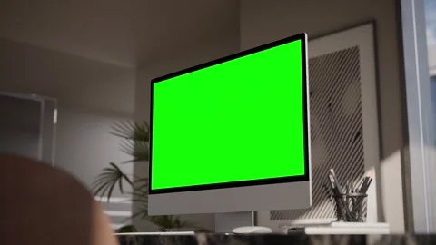 Computer Green Screen In Modern Executive High Office - Perspective View Wi.. Stock Footage 339902769