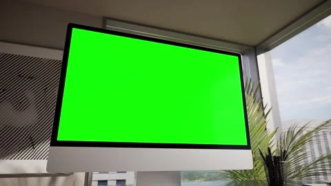 Computer Green Screen In Modern Executive High Office - Camera Orbit Dynami.. Stock Footage 339902783