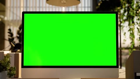 Computer Green Screen Modern Office Workspace with and Evening Sunlight - F.. Stock Footage 336250664