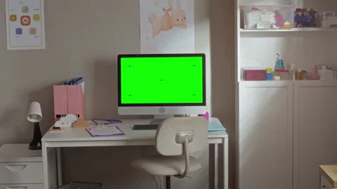 Computer with Green Screen on Pediatrician Desk Displaying Mockup Stock Footage 337228015