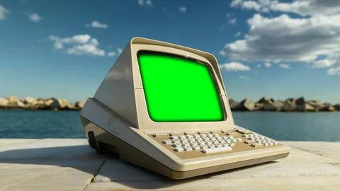 Computer with green screen 写真素材