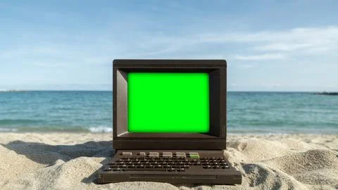 Computer with green screen 写真素材