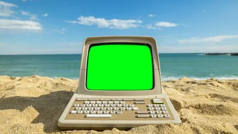 Computer with green screen Foto stock