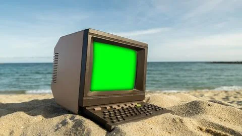 Computer with green screen 写真素材