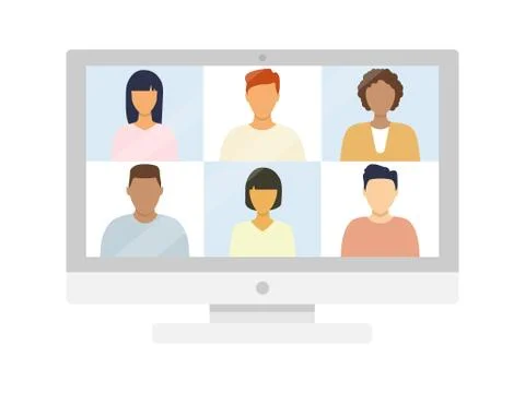 Computer with group of people taking  in video conference Stock Illustration