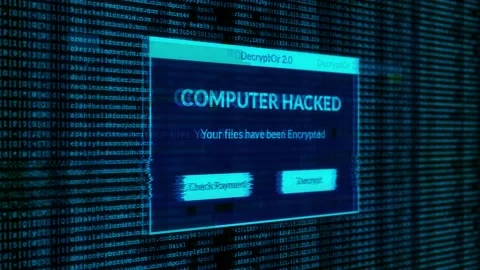 Computer Hacked notification and check payment for decrypt system files Stock Footage 200930292
