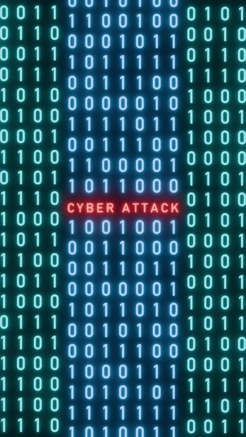 Computer hacked, red warning sign, binary code, data, signal, cyber crime. Stock Footage 319996670