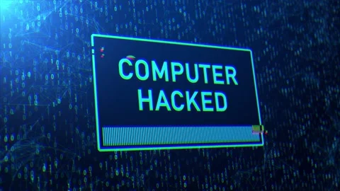 Computer Hacked Warning Message with Computer Hacking Glitch Background Stock Footage 196932236