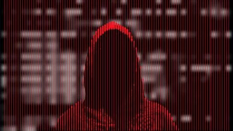 Computer hacker on abstract binary code background. Hacking concept 스톡 일러스트