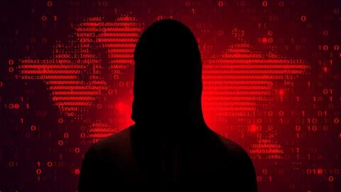 Computer hacker on abstract binary code background. Hacking concept 库存插图