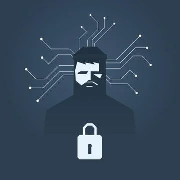 Computer hacker and ransomware vector concept. Criminal hacking, data theft and 스톡 일러스트