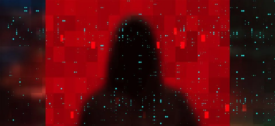 Computer hacker on astract binary code background. Hacking concept 库存插图
