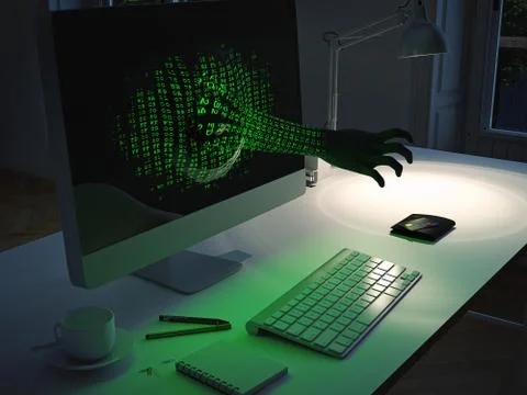 Computer hacker attack . 3d rendering Stock Illustration