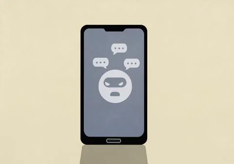 Computer hacker emoji chatting on smart phone screen Stock Illustration