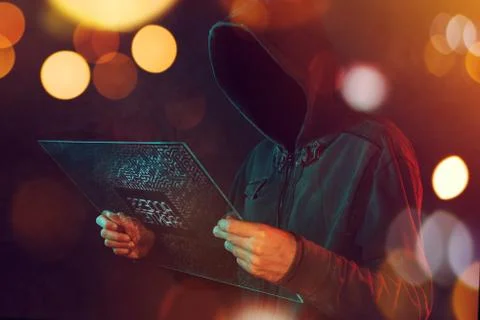 Computer hacker hacking artificial neural network Stock Photos