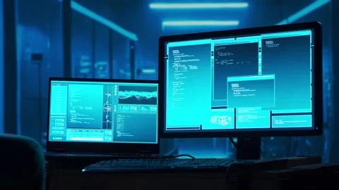 Computer Hacker in Hoodie. Obscured Dark Face. Hacker Attack, Virus Infected Stock Footage 220736379