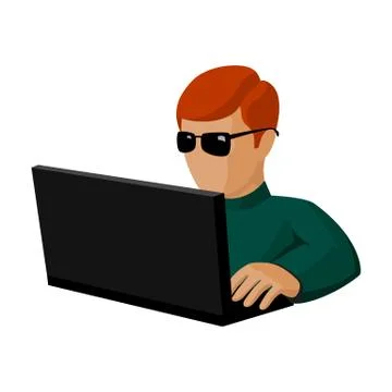Computer hacker icon in cartoon style isolated on white background. Hackers and Stock-Illustration